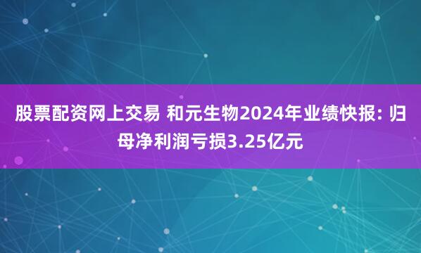 股票配资网上交易 和元生物2024年业绩快报: 归母净利润亏损3.25亿元