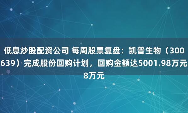 低息炒股配资公司 每周股票复盘：凯普生物（300639）完成股份回购计划，回购金额达5001.98万元