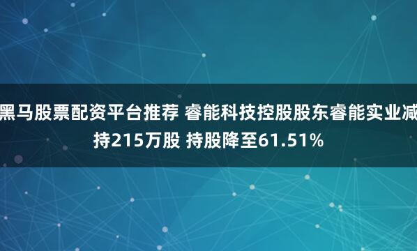 黑马股票配资平台推荐 睿能科技控股股东睿能实业减持215万股 持股降至61.51%