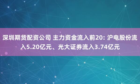 深圳期货配资公司 主力资金流入前20: 沪电股份流入5.20亿元、光大证券流入3.74亿元
